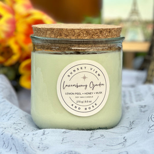 Sustainable Candles, made by Sunset View and Rose. Scented Soy Wax is mixed with premium fragrance oils to make this luxury soy wax candle.