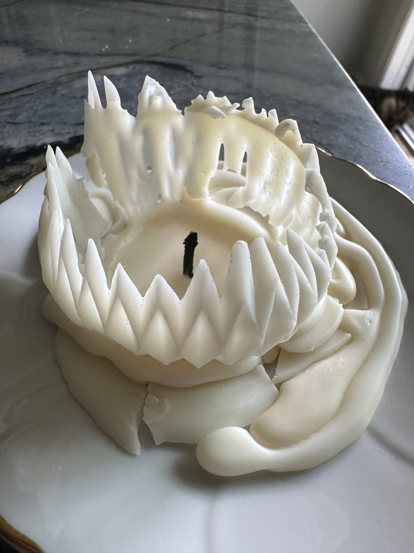 How much wax is left when a soy wax pillar candle burns down? The answer depends on the candle shape before burning and air flow. Complicated shapes burn less uniform and drafts can cause the wax to drip faster than usual.