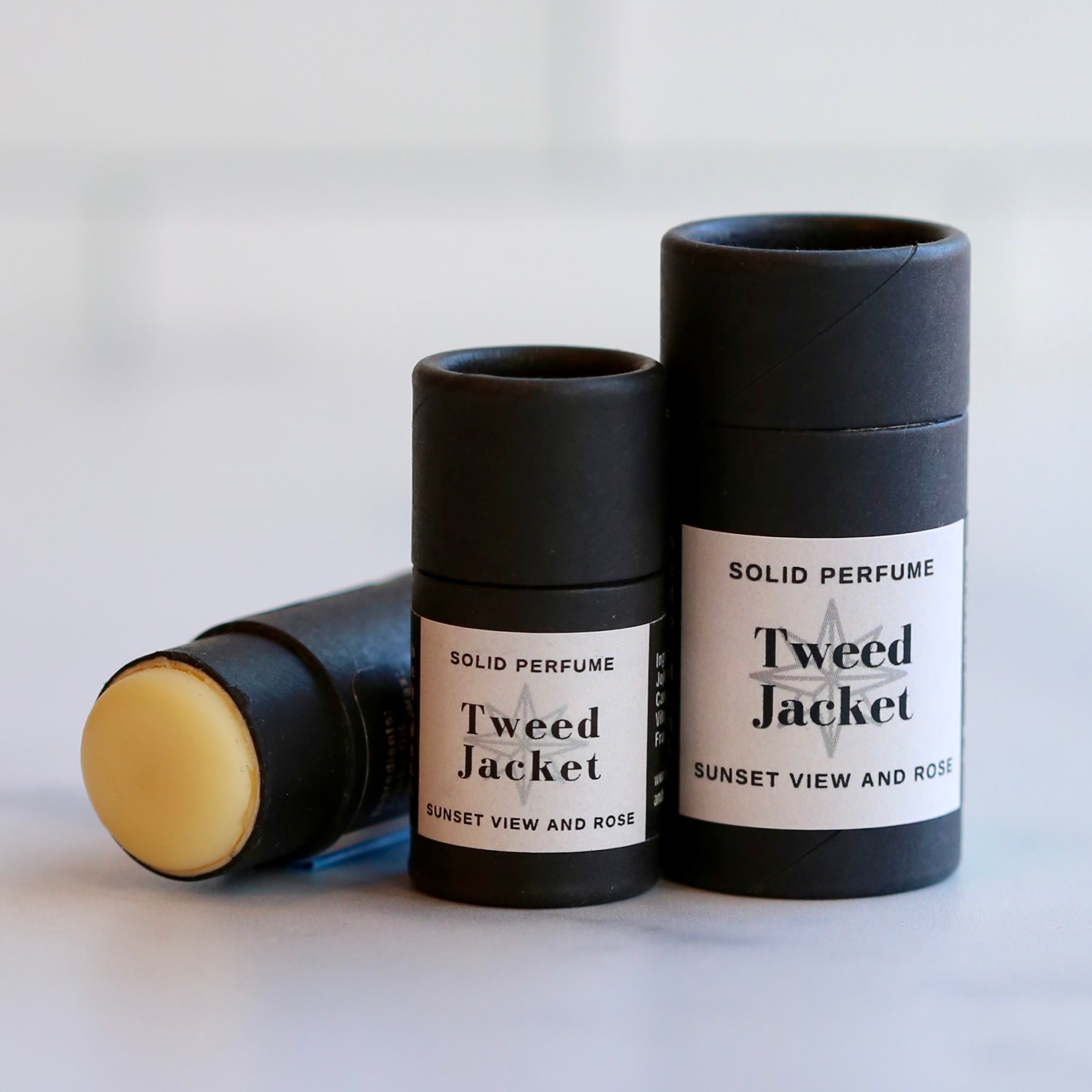 Black Tea Hay Musk Solid Perfume Cream | Tweed Jacket | Vegan