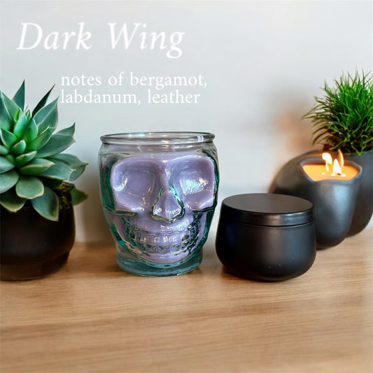 Bergamot Labdanum and Leather Candle | Mythical Creature Scent | Dark Wing Sugar Skull Candle