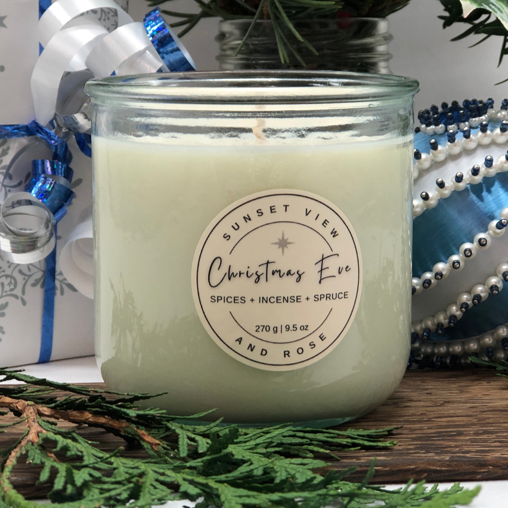 Scented Soy Candle | smells like Christmas Eve | Cinnamon + Incense + Spruce scented candles