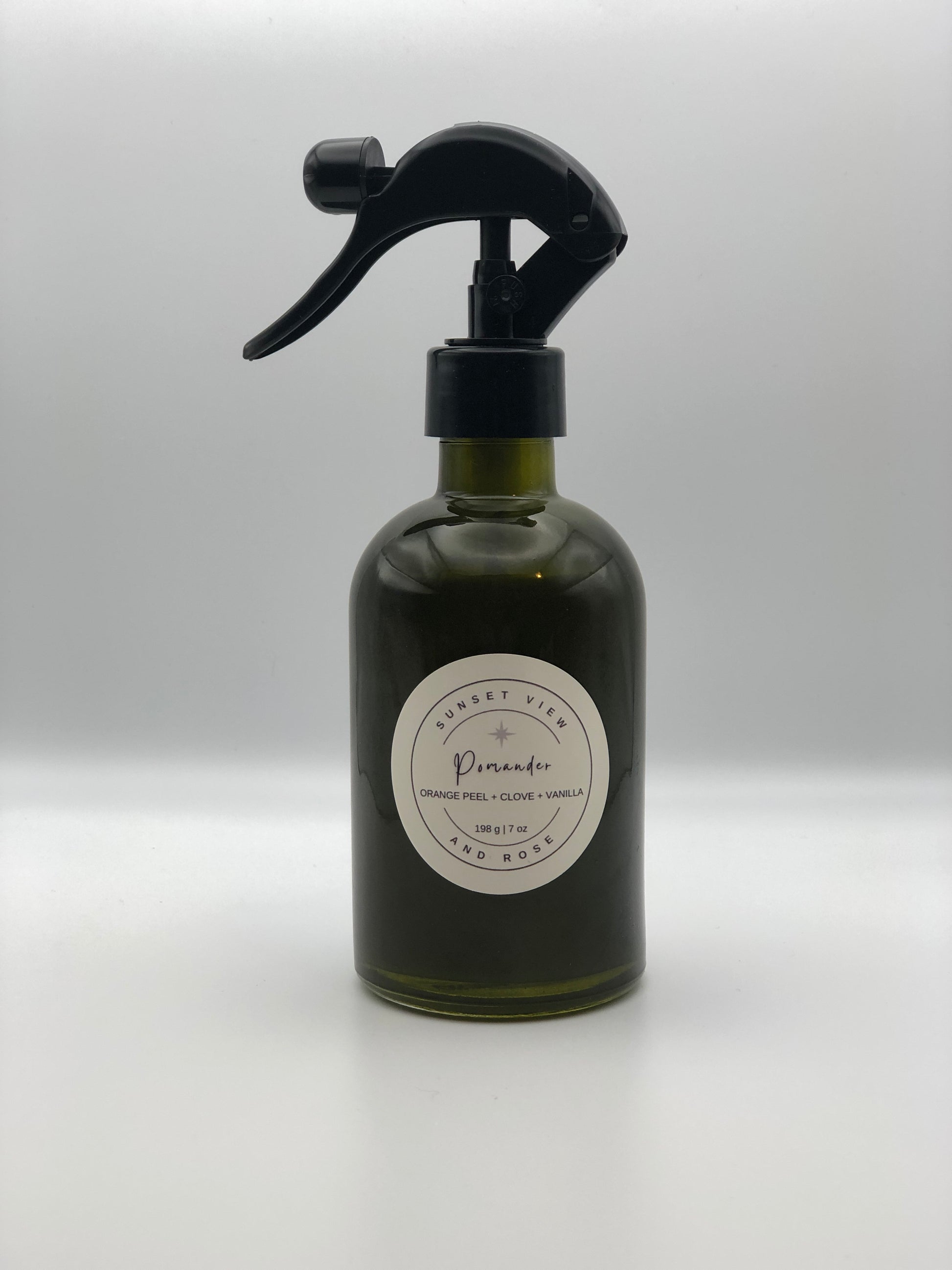 Sunset View and Rose makes Room & Linen Sprays in our studio using only distilled water, premium fragrance oils, Polysorbate 20 (an ingredient used to bind fragrance oils to water), and a cosmetic-grade preservative appropriate for water-based solutions. Available in all our delightful fragrances.