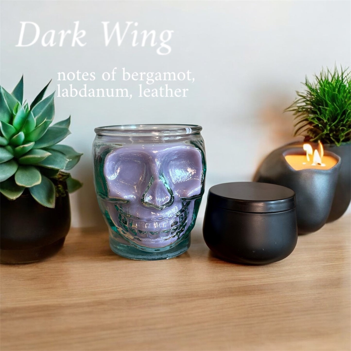 Dark Wing Sugar Skull Candle